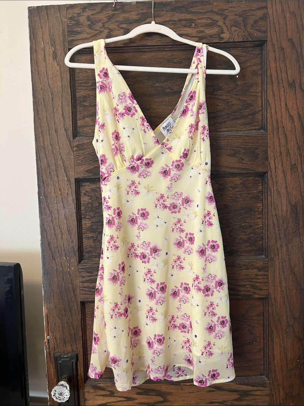 Princess Polly Yellow Mini Dress with Pink Floral Print